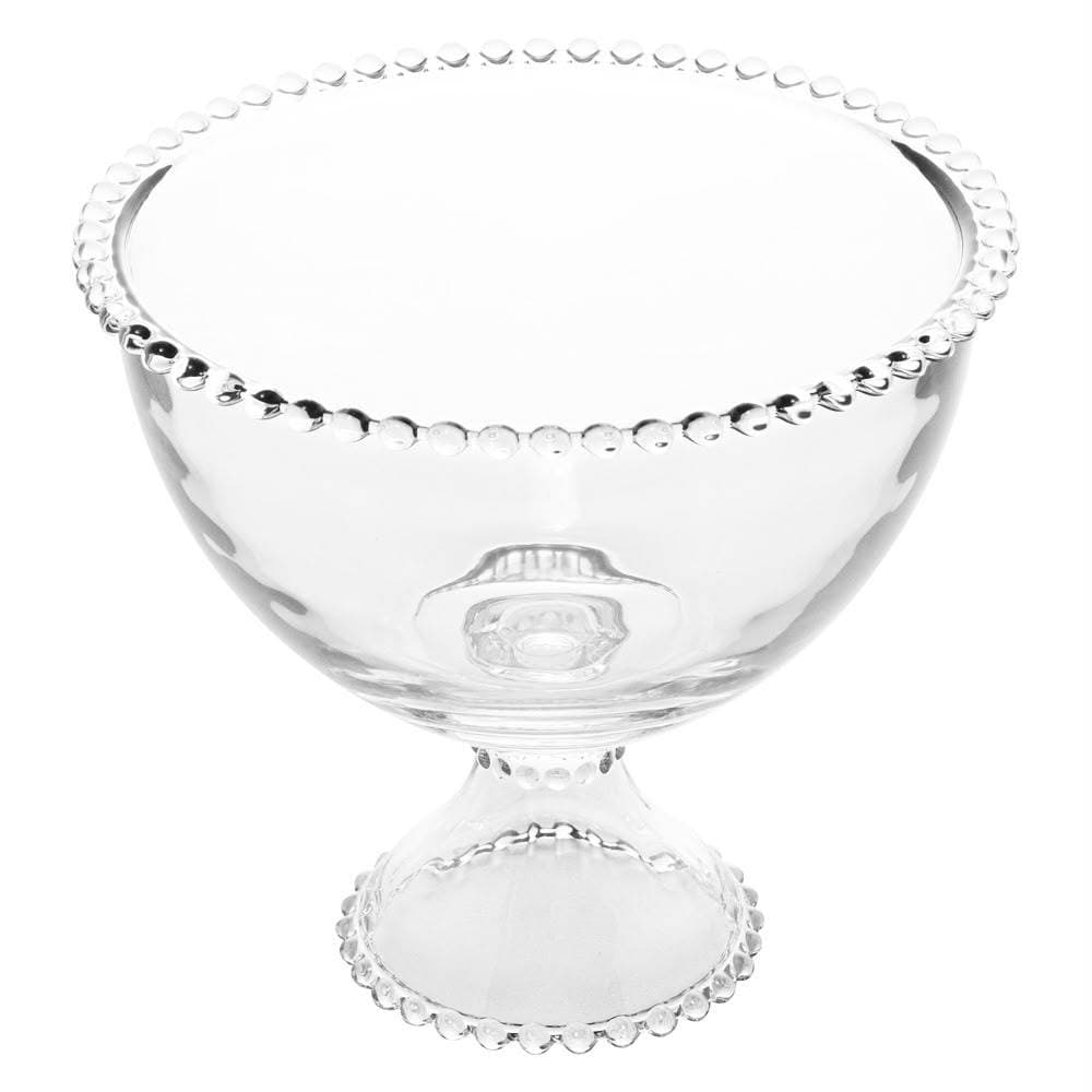 Bowl Saladeira de Cristal C/Pé Pearl Bolinha Transparente 1,9 Litros 21x19cm Wolff
