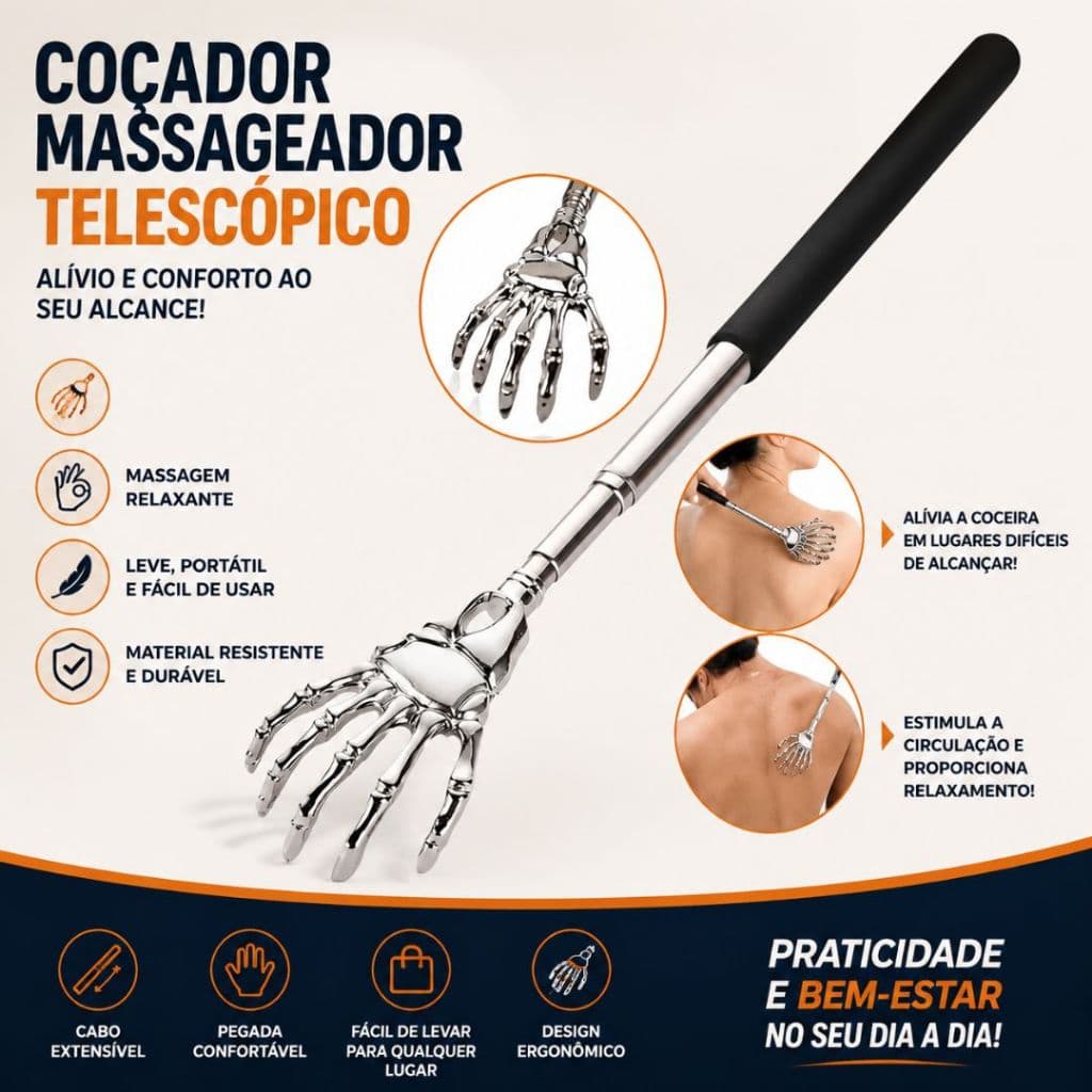 Coçador Regulável Para Coçar As Costas Mãozinha.Ele