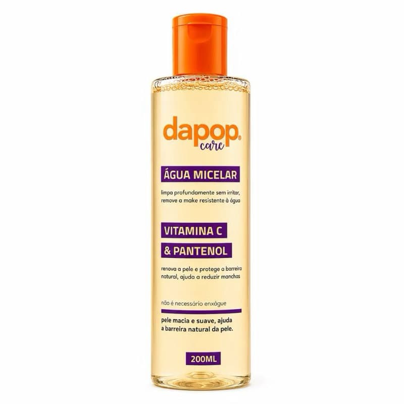 Água Micelar Dapop Care Vitamina C + Pantenol Limpeza Facial, Hidratação e Demaquilante 200ml DP2332/2335
