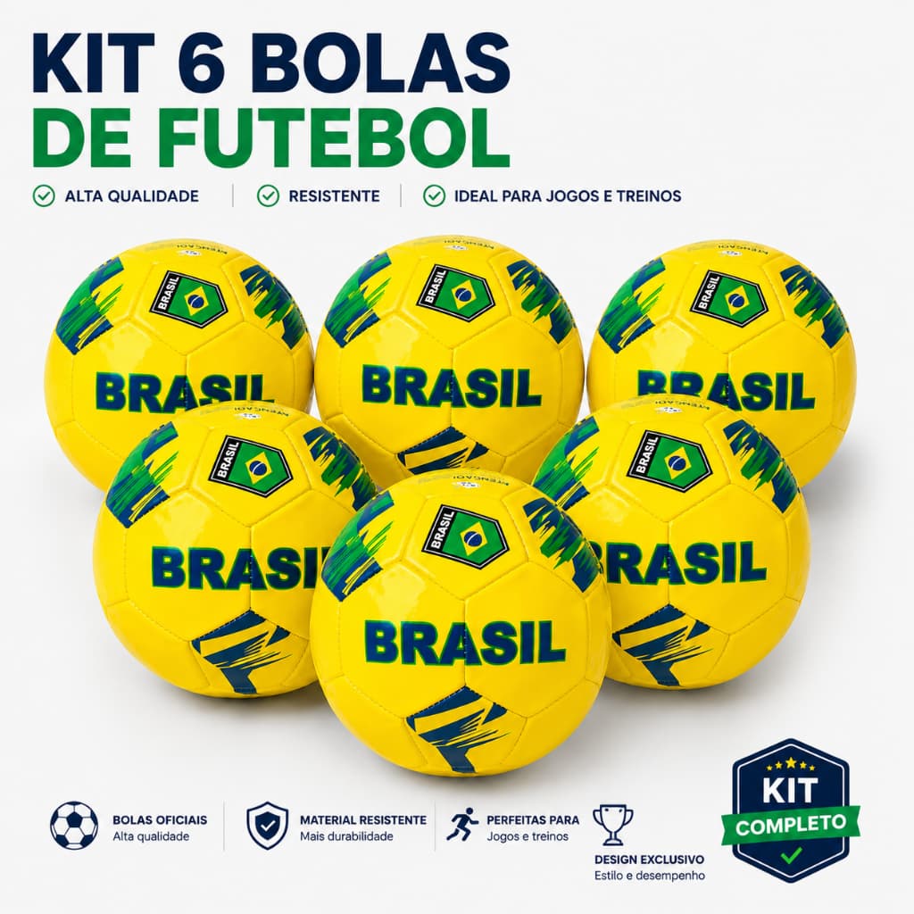 Kit 6 Bolas Futebol Tamanho 5 Oficial + Bomba de Encher Bola Manual Campo Quadra | Monte Seu Kit Personalizado Completo!