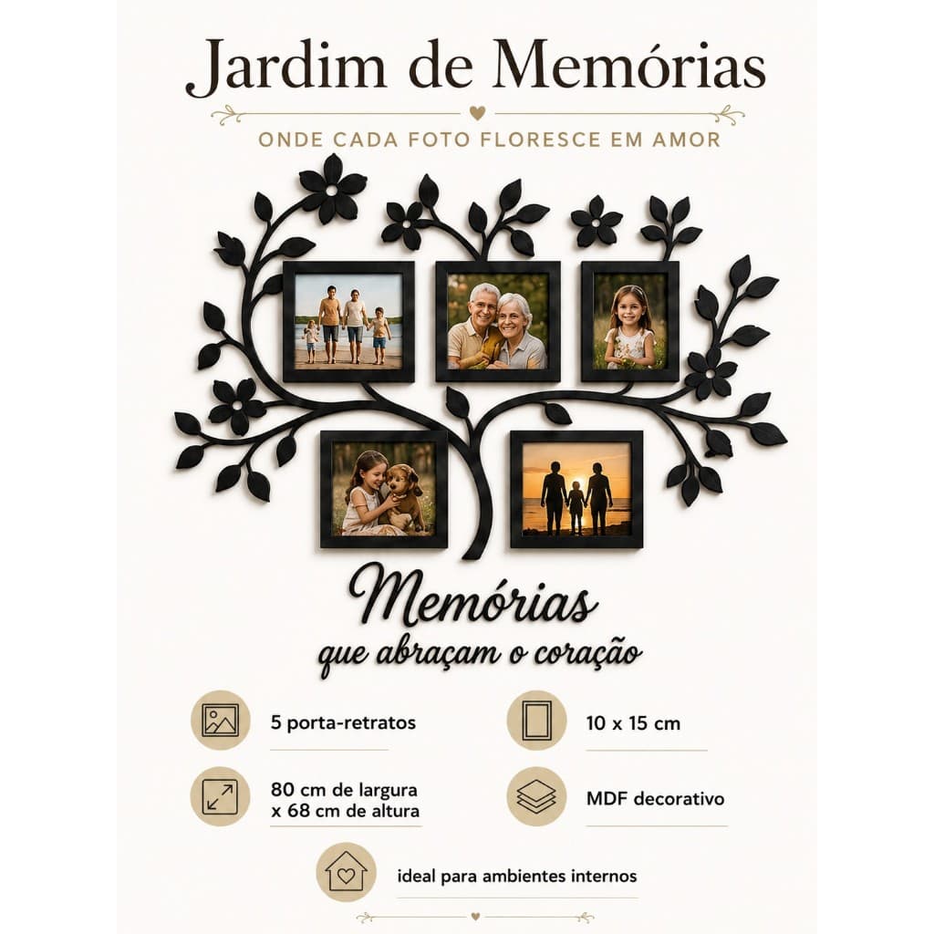 Porta-Retratos 10x15 Jardim de Memórias em MDF – Memórias que abraçam o coração
