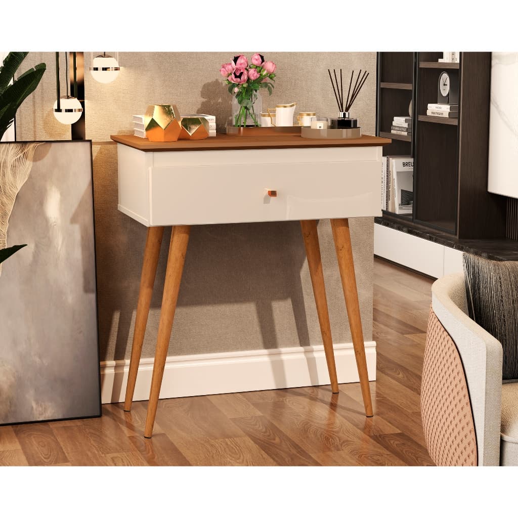 Aparador Buffet Balcão Com Gaveta Off White/Freijó Excelente Qualidade Pés em Madeira Maciça