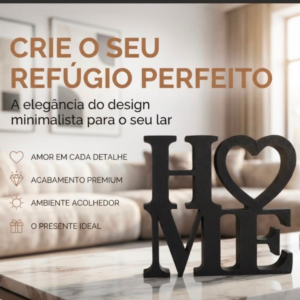 Placa Decorativa Home Preto ou Branco Decoração Casa Mesa Estante Enfeite Minimalista Moderno