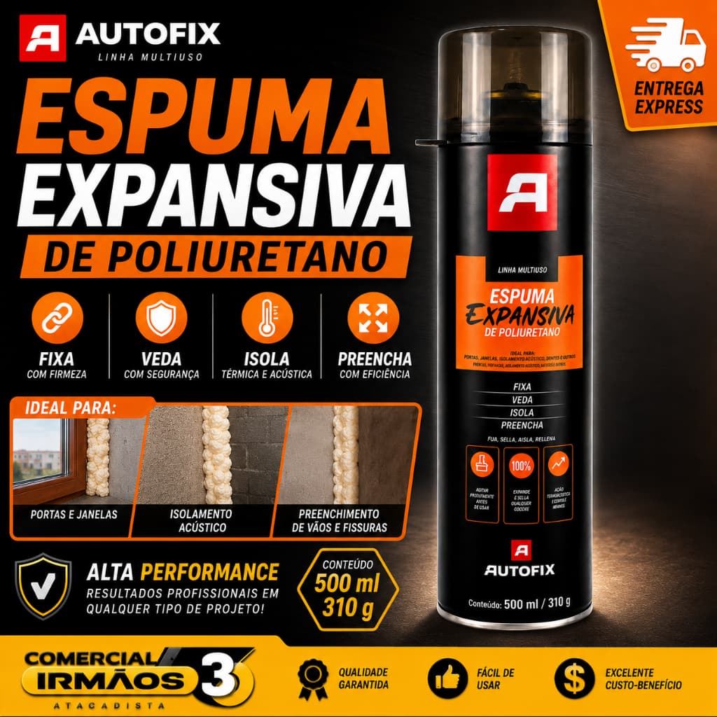 KIT 3 Espuma Expansiva Spray 500ml Autofix Isolamento Vedação Preenchimento Profissional