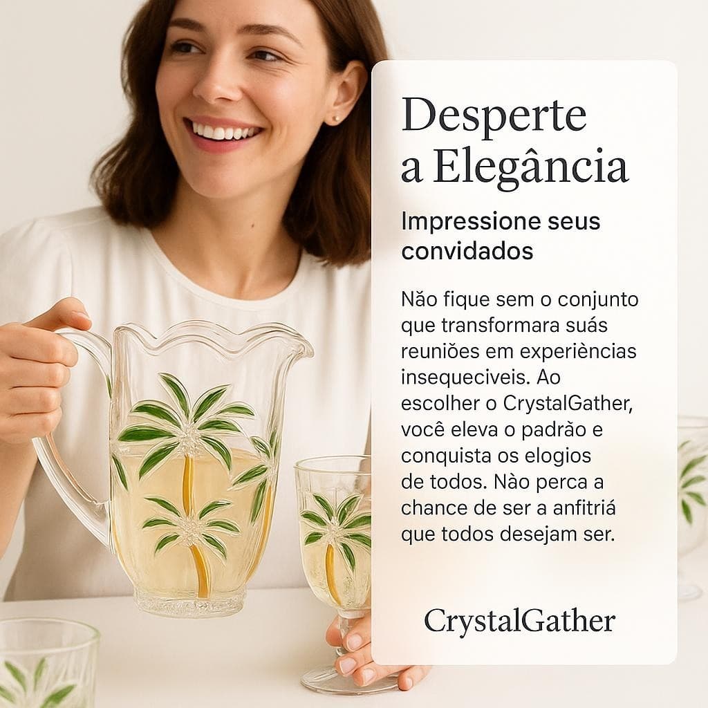 Conjunto de Taças e Jarra de Vidro Elegante 1500ml 6 Peças