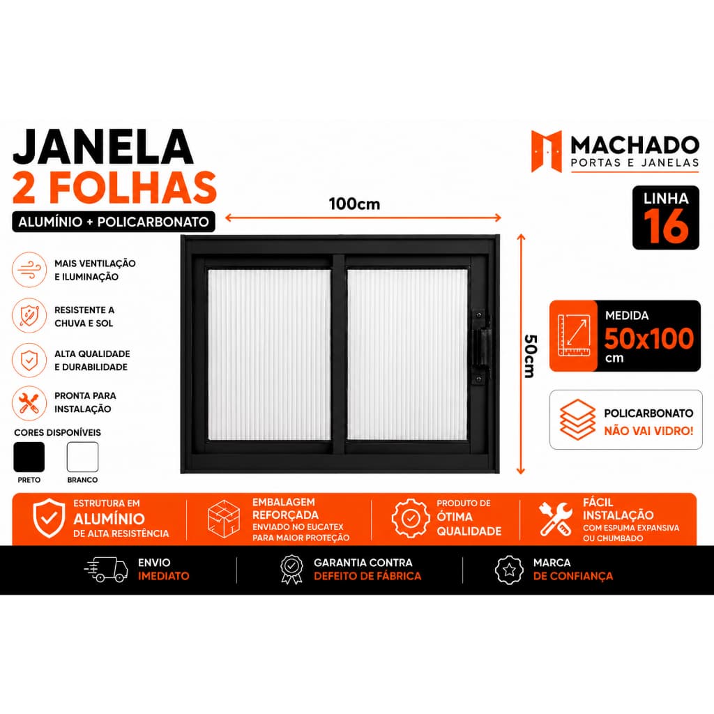 Janela Vitro 2 folhas Alumínio 50x100cm