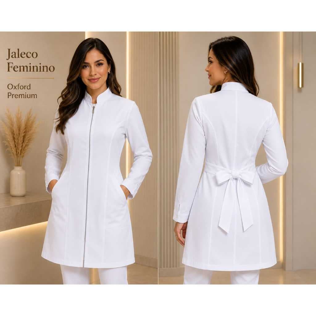 Jaleco Feminino Acinturado Oxford Com Zíper