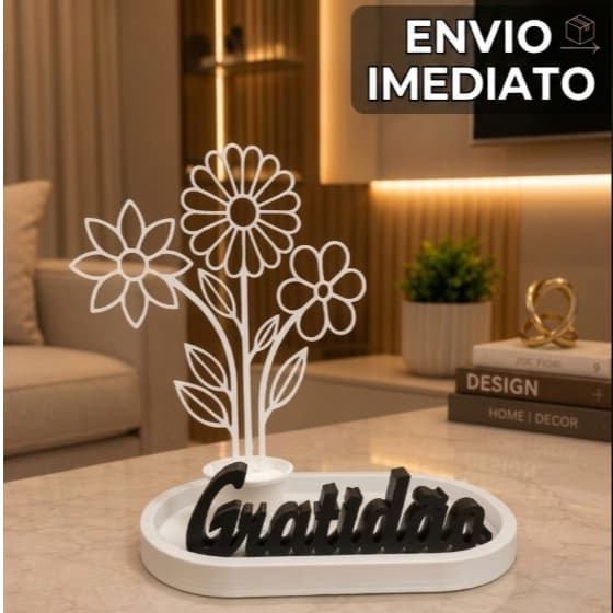 Kit Decoração para Sala – Bandeja Oval, Vaso de Flores e Palavra Decorativa