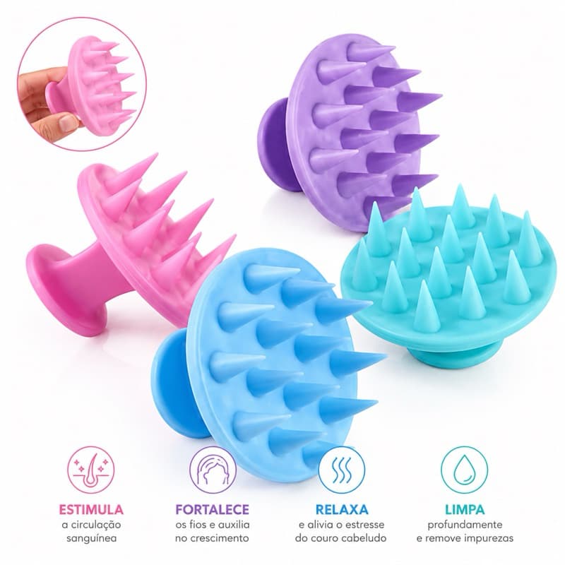 Escova Massageadora Capilar Silicone Macio Massageador Couro Cabeludo Limpeza Relaxamento