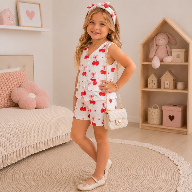 Conjunto Infantil Menina 2 Peças Colete e Shorts Crepinho Alfaiataria Tamanho 2 ao 10