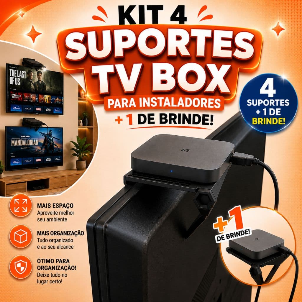 Kit 4 Suportes TV Box para Casa + 1 Brinde, Objetos, Conversor, Aparelho, Suporte TV, Organização, Moderno ENVIO RÁPIDO