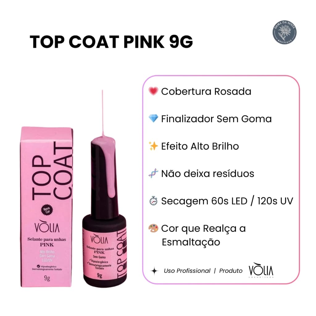 Volia Finalizador Top Coat 9g Pink Sem TPO HEMA Nova Formula Original Imediato