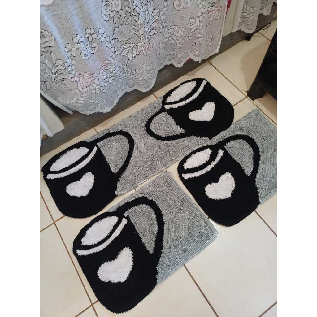 Jogo de tapetes para cozinha canecas - frufru decoração artesanal