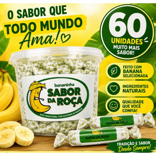 Doce Bananinha Sabor da Roça Pote Com 30  ou 60 Unidades de 32g Festa Eventos
