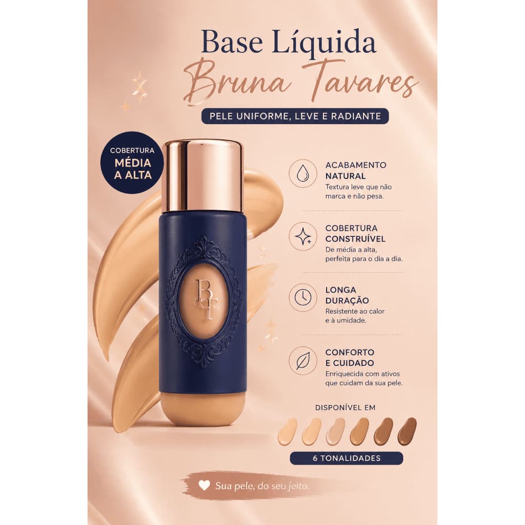 Base Líquida Bruna Tavares BT Skin ORIGINAL Acabamento Aveludado 40ml