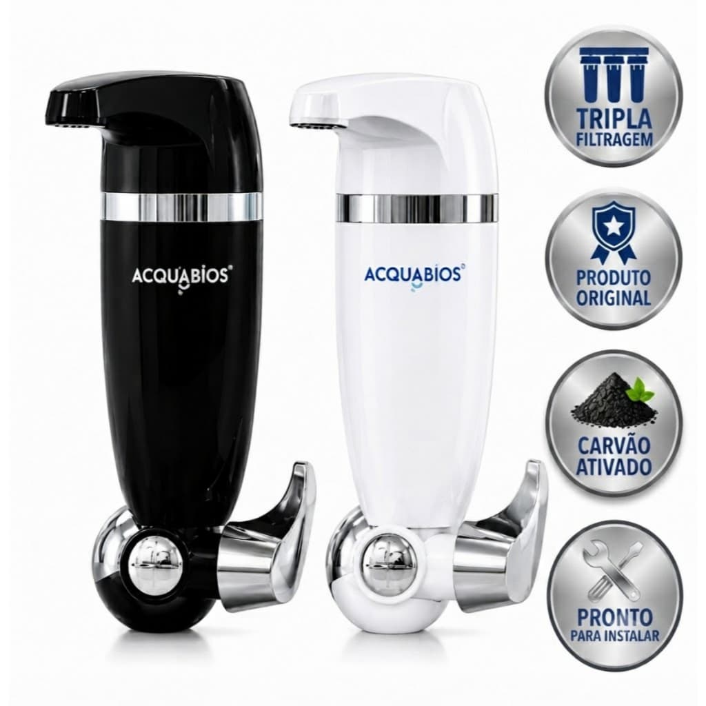 Filtro Purificador de Água Acqua Premium Single C/ Tripla Filtragem 1/4 de Volta de Parede Acquabios