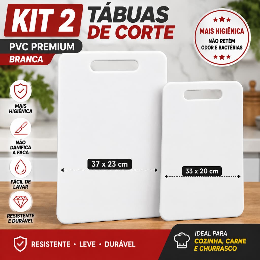 KIT 2 TABUA DE CARNE PVC PREMIUM COZINHA CHURRASCO LEGUMES 37x23 E 33x20 CM.