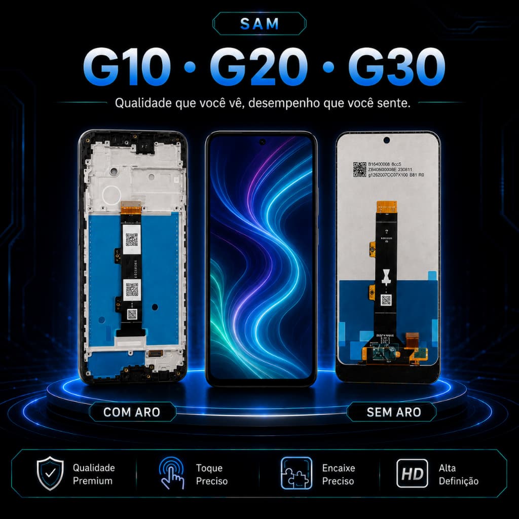 Tela LCD Touch para Moto G10 G20 G30, Com Aro ou Sem Aro, Testada, Cores Vivas e Toque Preciso