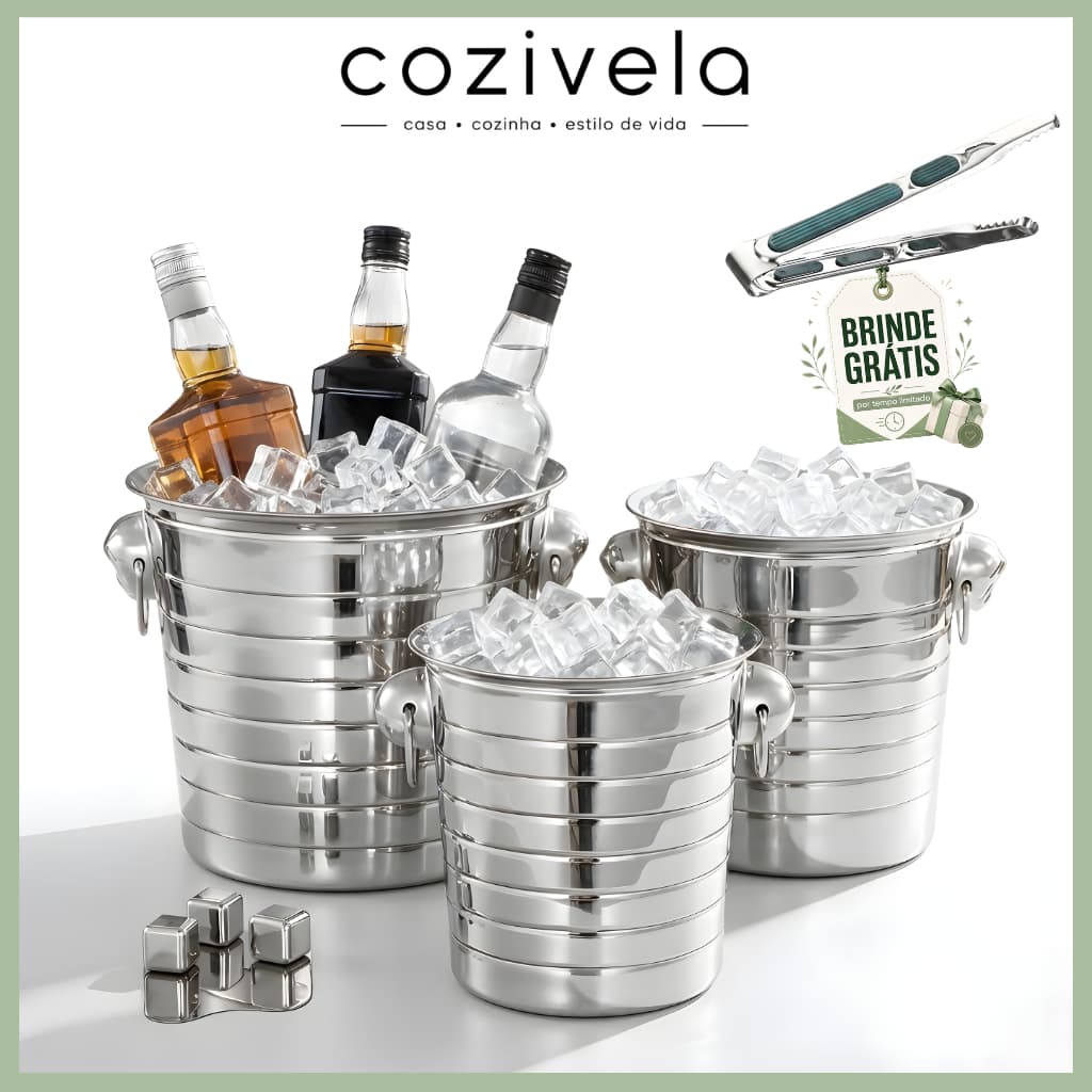 Balde de Gelo Aço Inox 3/6/9L Multiuso Festa Casa Bar Resistente Premium