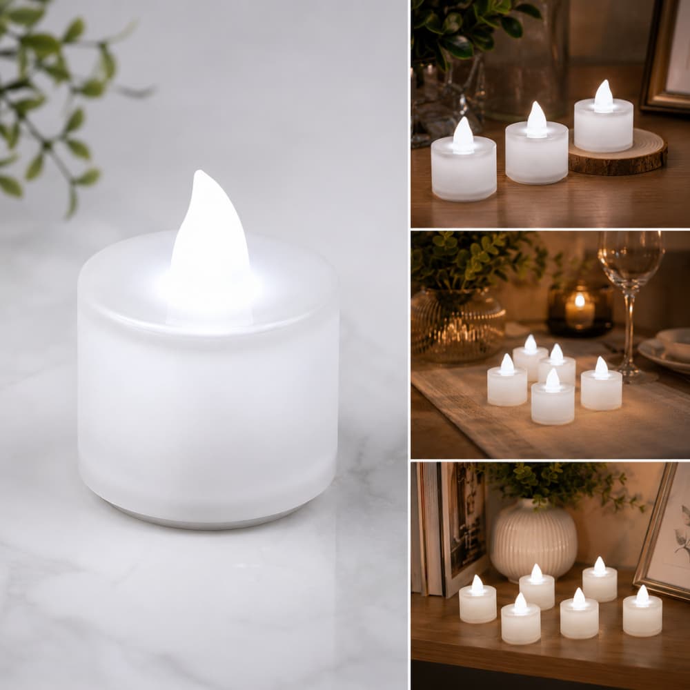 Kit 12 Velas Eletrônicas (LED)  Branca (Com Bateria) Decoração Mesa Festa Casamento Chá