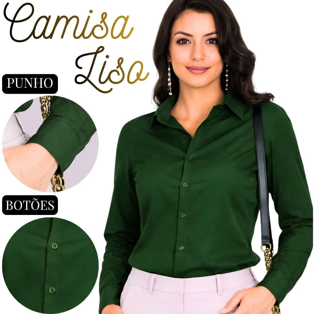 Camisa Social Feminina Plus Size Crepinho Que Não Amassa Manga Longa | G1 G2 G3