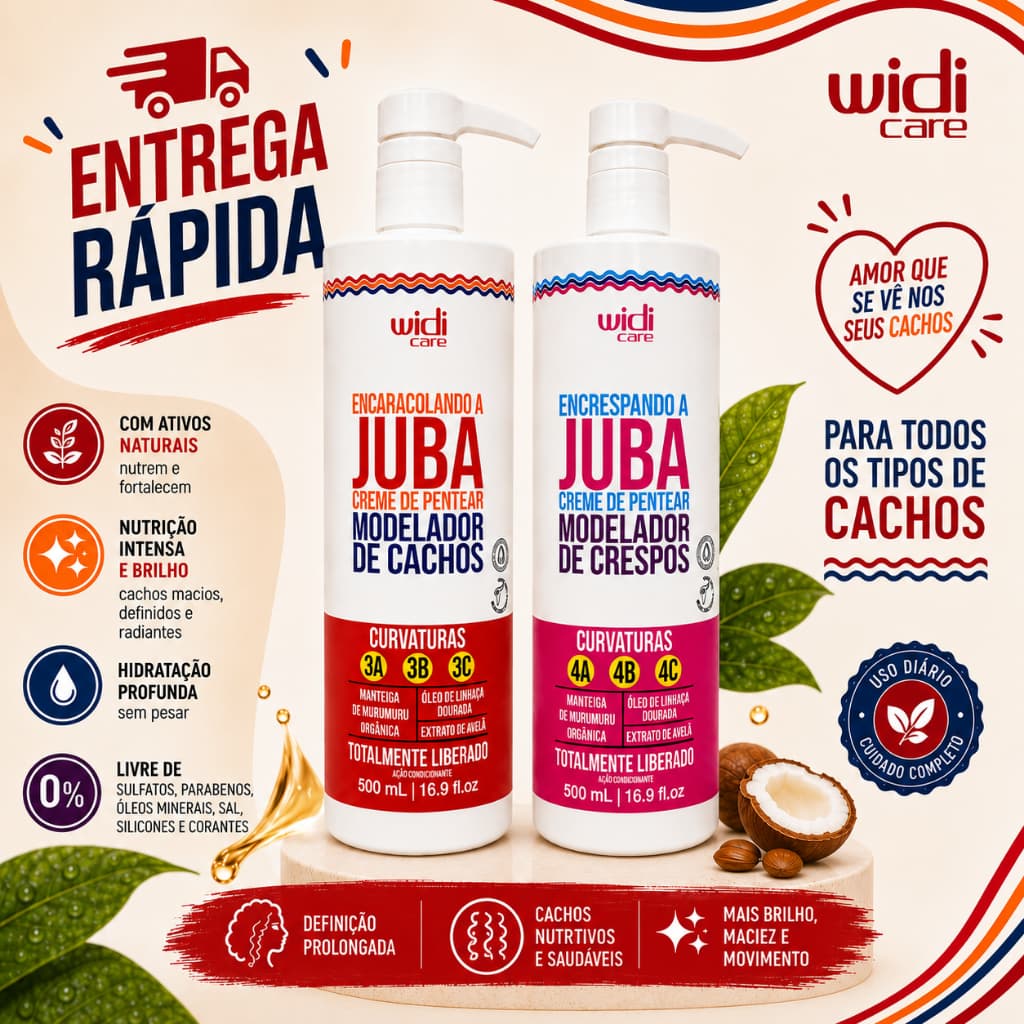 Kit Widi Care Juba Creme de Pentear Modelador de Cachos 500ml + Creme de Pentear Modelador de Crespos 500ml