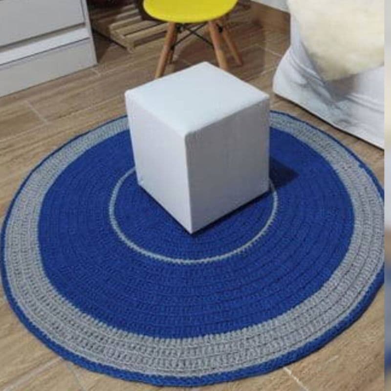 Tapete de Crochê 1 Metro Azul Cinza Fio 100% Algodão Encorpado Macio Cantinho Amamentação Brinquedoteca Quarto Infantil