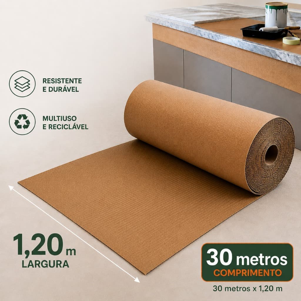 Bobina de Papelão Ondulado1,20 m x 30 metros em Rolo Proteção em Obra Reforma e Embalagem Multiuso