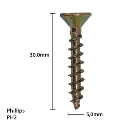 Parafuso Phillips 5,0 x 30 Bicromatizado Madeira Chipboard 500 Unidades Ciser