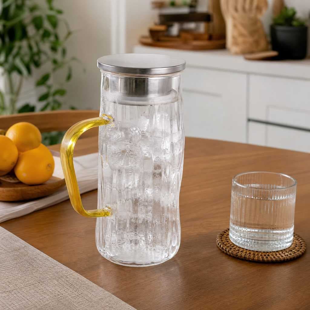 Jarra de Vidro Bridge Borossilicato Transparente Alça Dourada 1.8L Tampa Inox