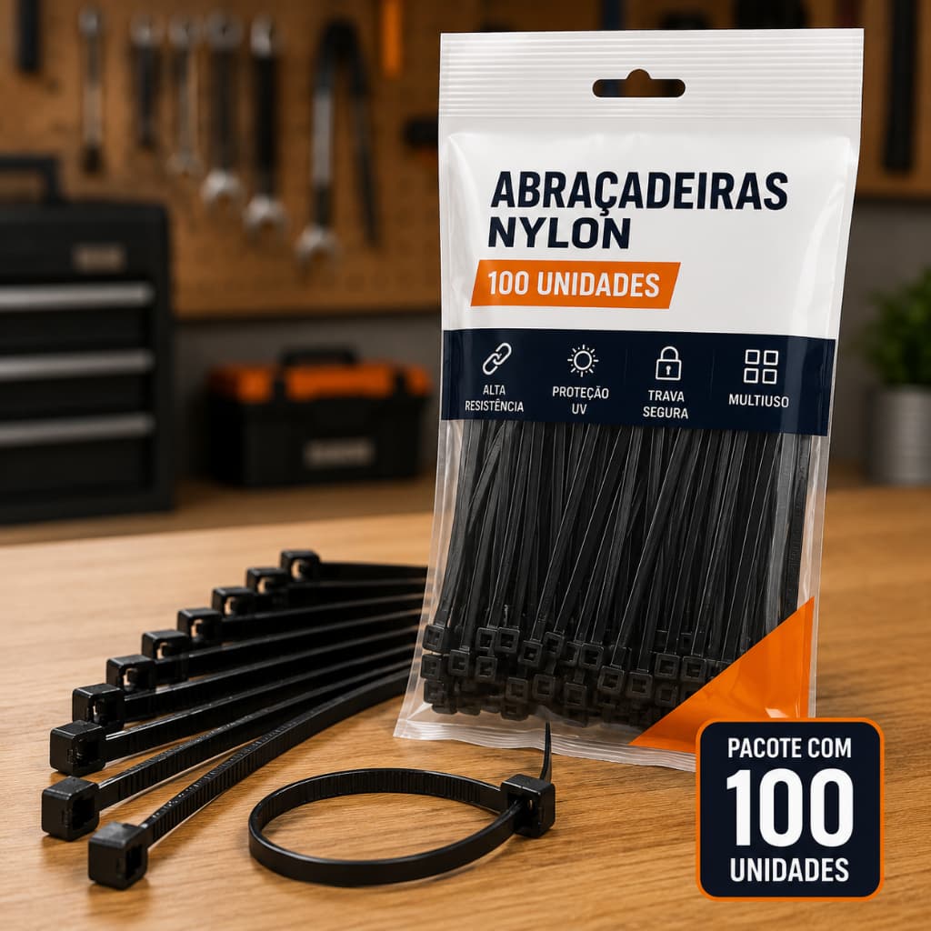 Kit 100  Abraçadeira de Nylon Enforca Gato Cinta Plastica Braçadeira 4.8x300MM Resistente Segurança