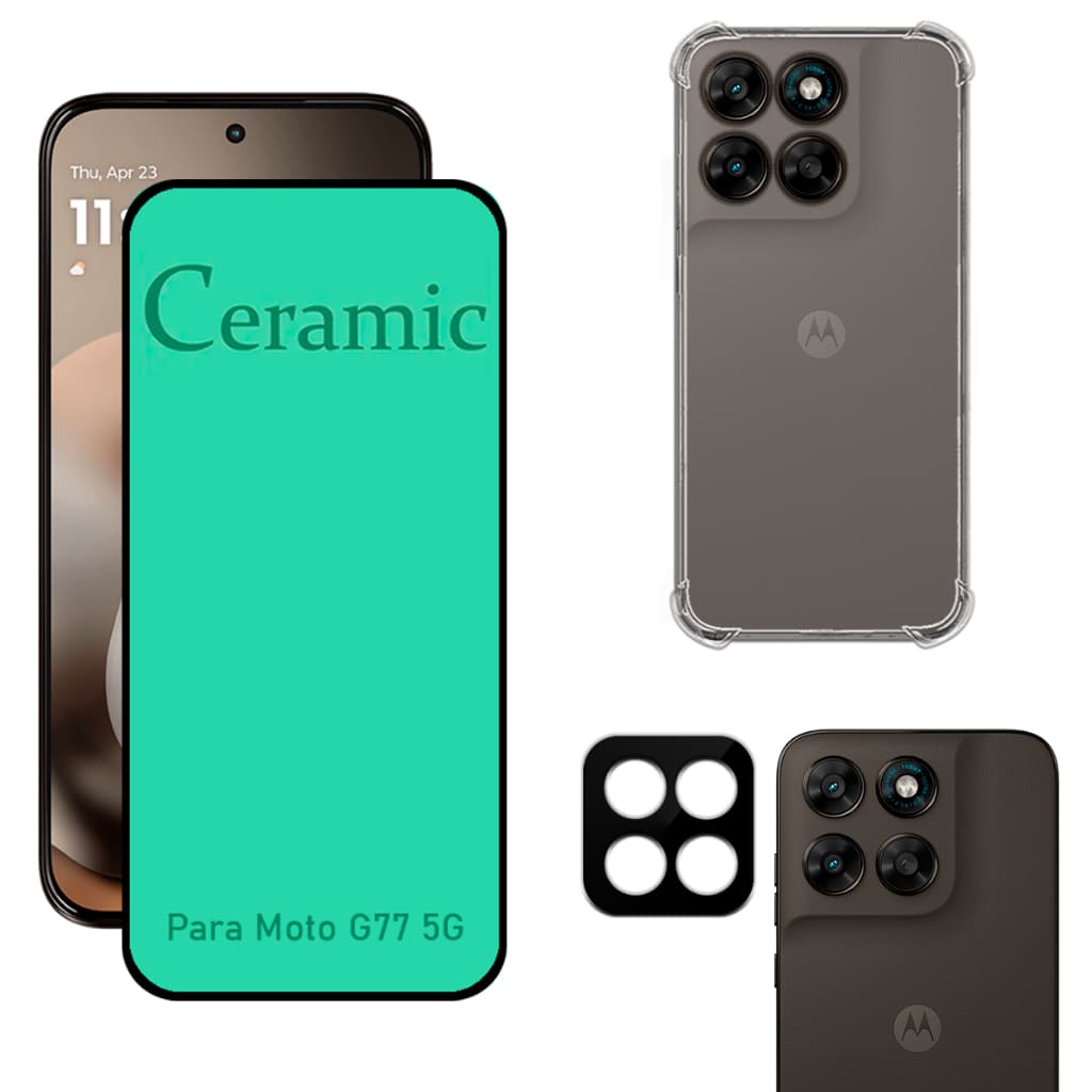 Kit Para Moto G77 | Película Cerâmica - Capa Anti Shock - Película Para Câmera