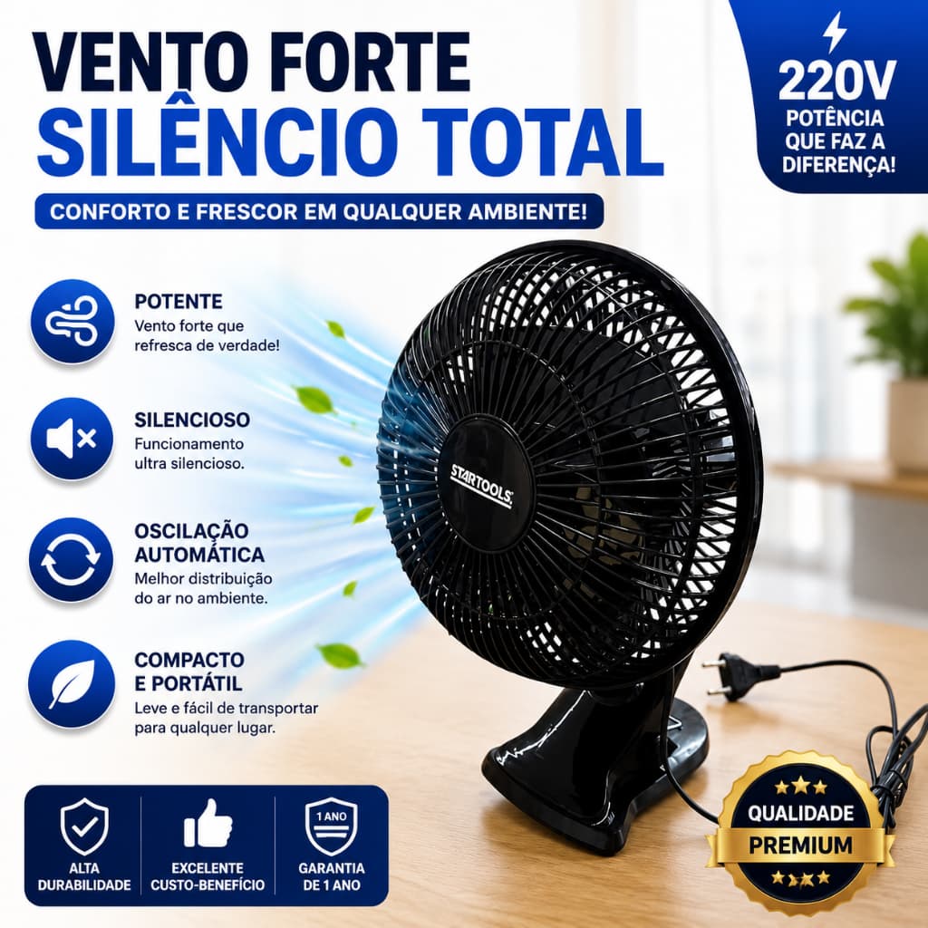 Aero Maison™ Ventilador Portátil Mesa Oscilante Silencioso Potente 220 Volts Climatizador Compacto