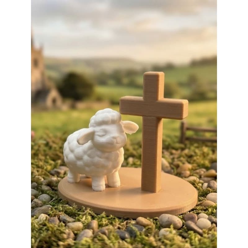 DECORAÇÃO OVELHA COM CRUZ CRISTÃ