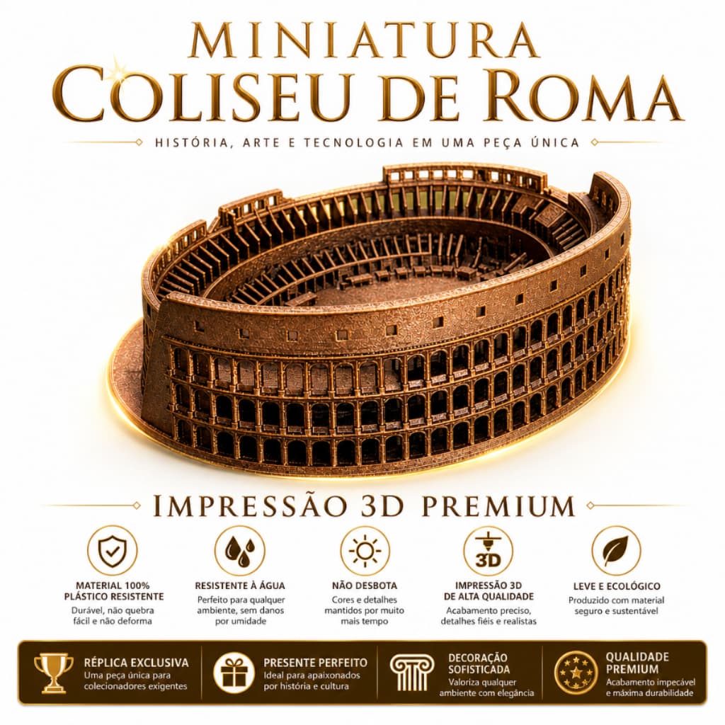Miniatura Coliseu de Roma 3D Impressão Premium em PLA Decoração Histórica 15cm
