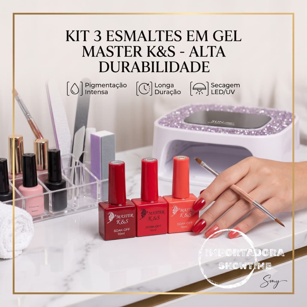 Kit 3 Esmalte Gel K&S 10ml Livre de TPO Profissional Nail Art Tons Vermelhos