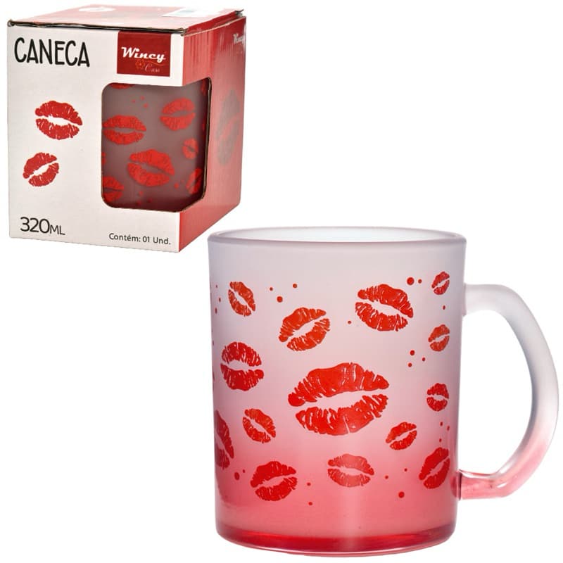 CANECA XICARA DE VIDRO FOSCO KISS KISS 320ML