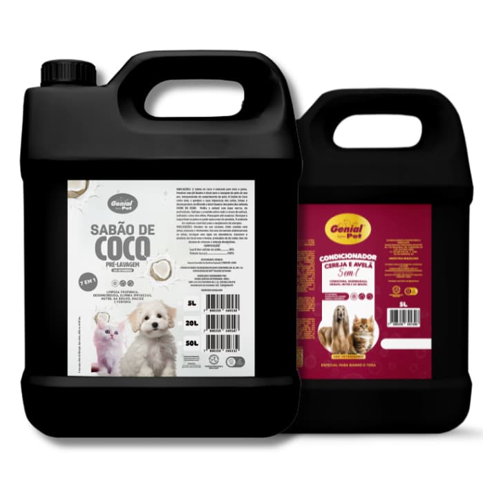 Kit Shampoo Sabão de Coco e Condicionador Neutro para Cães e Gatos