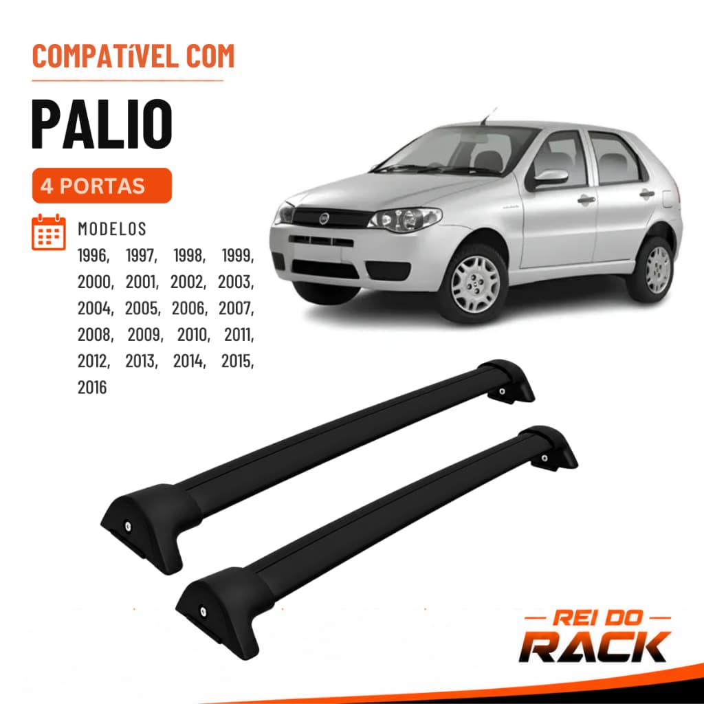 Rack de Teto CristalCar Fiat Palio 4 Portas | 1996 a 2016 | Fixação na Porta Preto