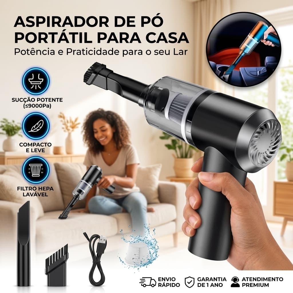 Mini Aspirador de Pó 3 em 1 Portátil Recarregável USB - Aspirador Automotivo para Carro, Cantos e Escrivaninha