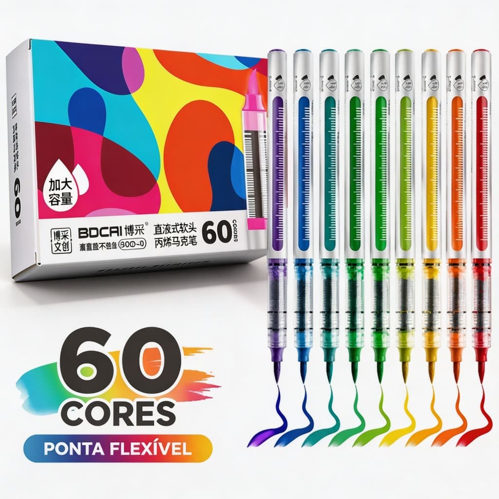 Kit 12/24/36/48 Unid Marcadores Brush Ponta Pincel Não Tóxicas Lettering Arte Escola Alivia Stress