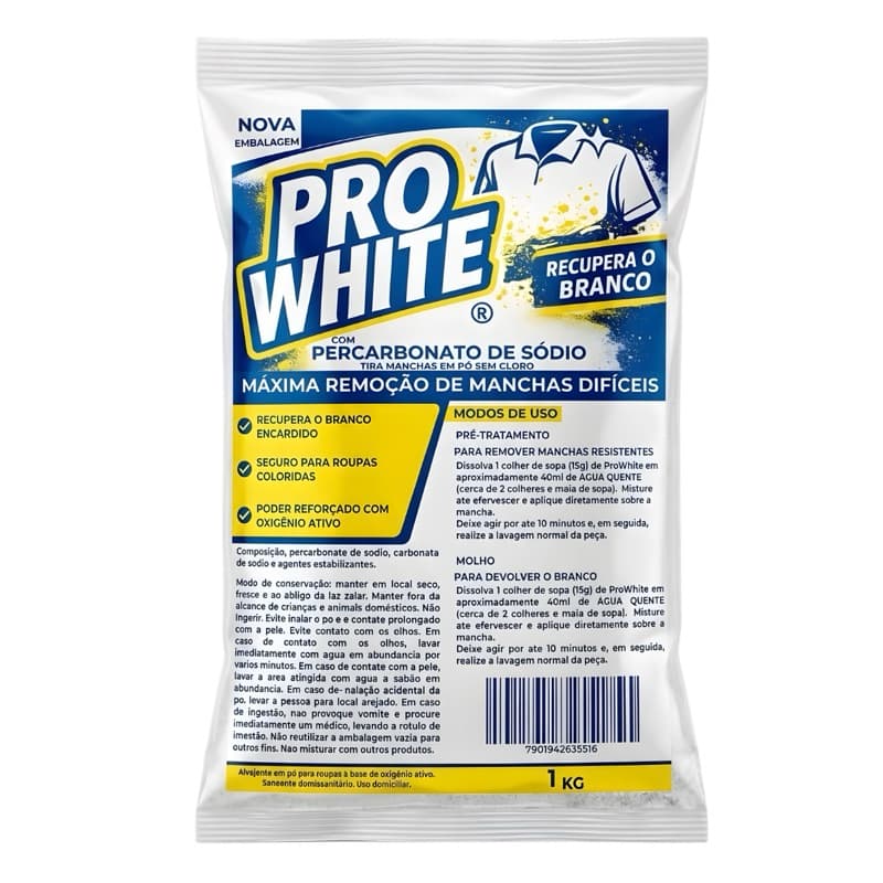 Percarbonato de Sódio tira manchas roupa branca- Pro White
