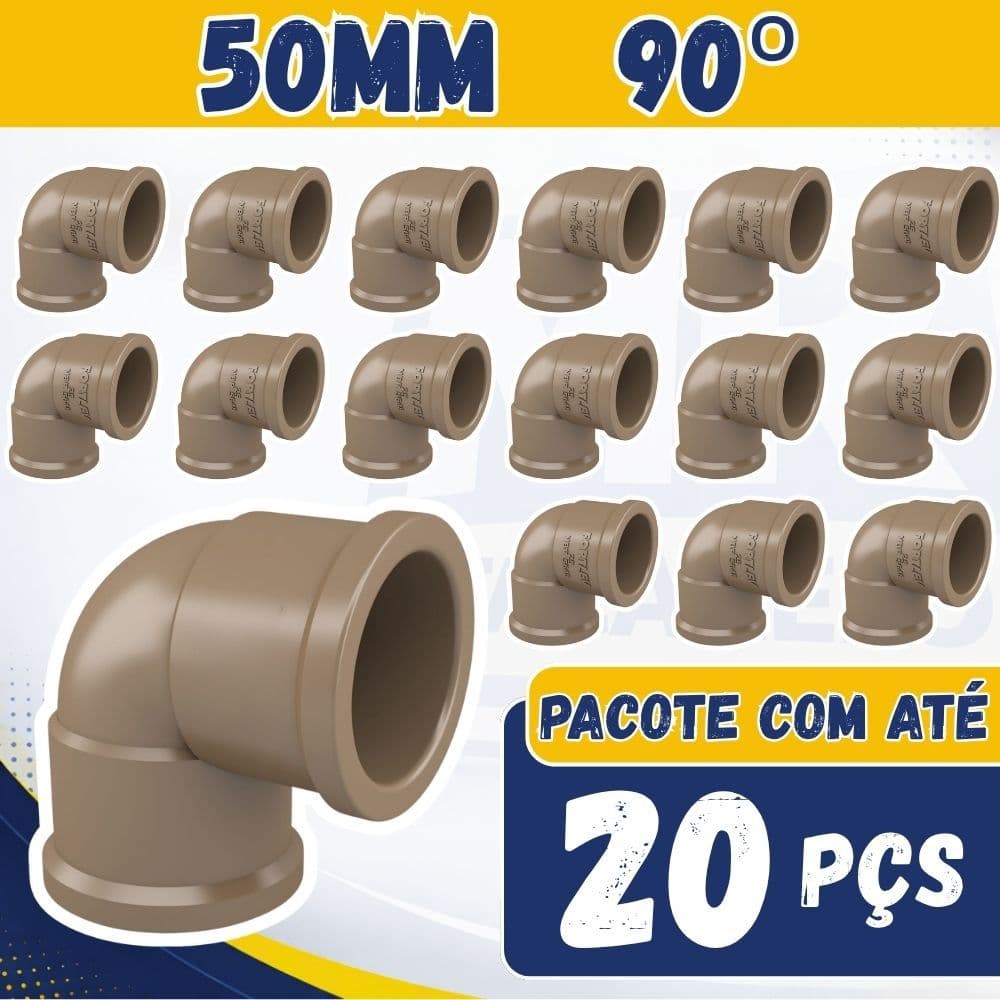 Kit Joelho 50mm Cotovelo 50mm 90 Graus Soldável Conexão Hidráulica 5, 10 e 20 Unidades