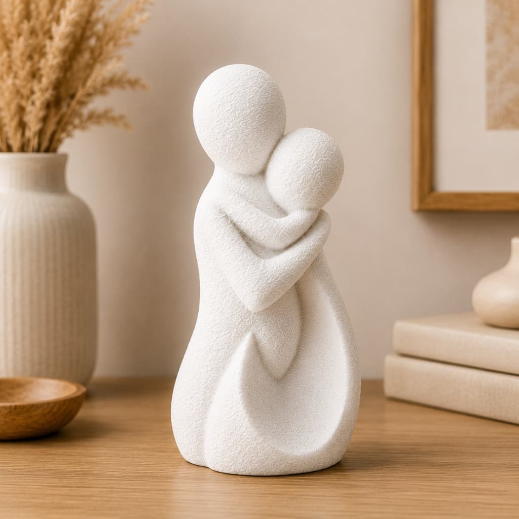 Escultura Decorativa Minimalista Abraço Afetivo mãe e filho Acabamento Texturizado Decoração de sala escritório casa