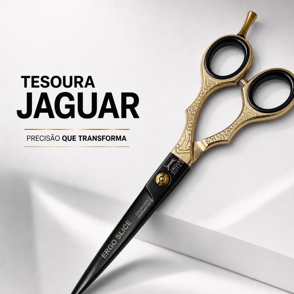Tesoura Cabeleireiro Barbeiro Jaguar  6.5 " Fio Laser Preta Com Dourado Profissional Aço Inox