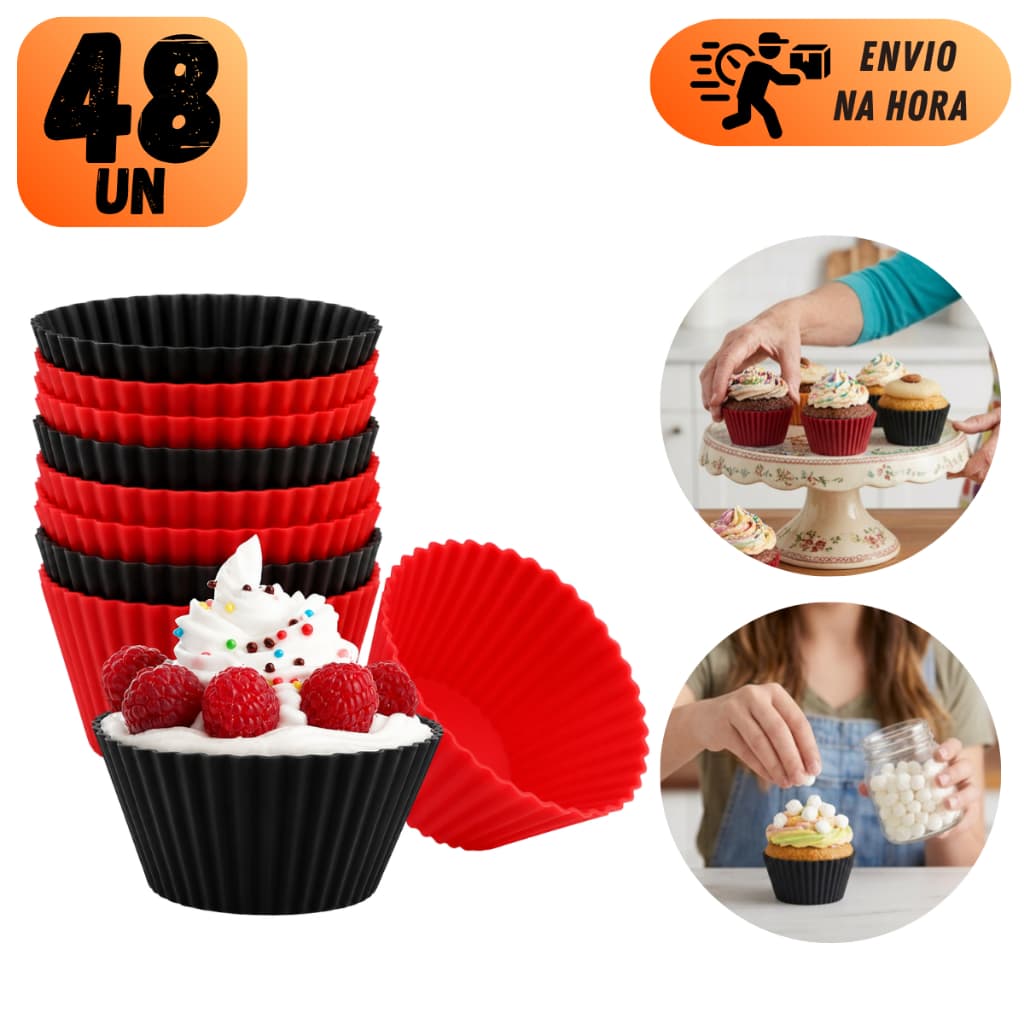 KIT FORMA DE SILICONE PARA CUPCAKES PUDIM MUFFIN RESISTENTE FORMINHA ASSADEIRA DE BOLO PARA COZINHA
