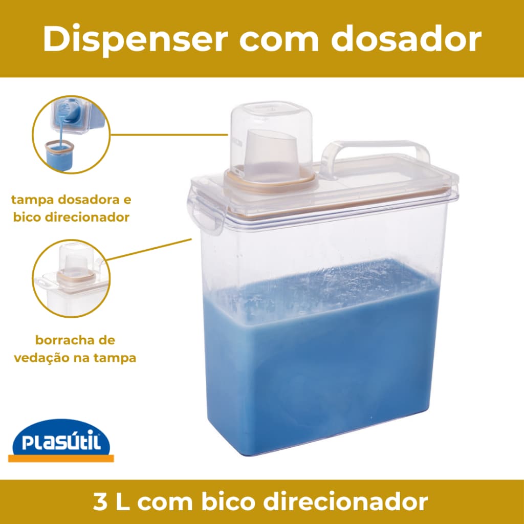 Dispenser Porta Sabão Amaciante Grãos Dosador Lavanderia Plasútil