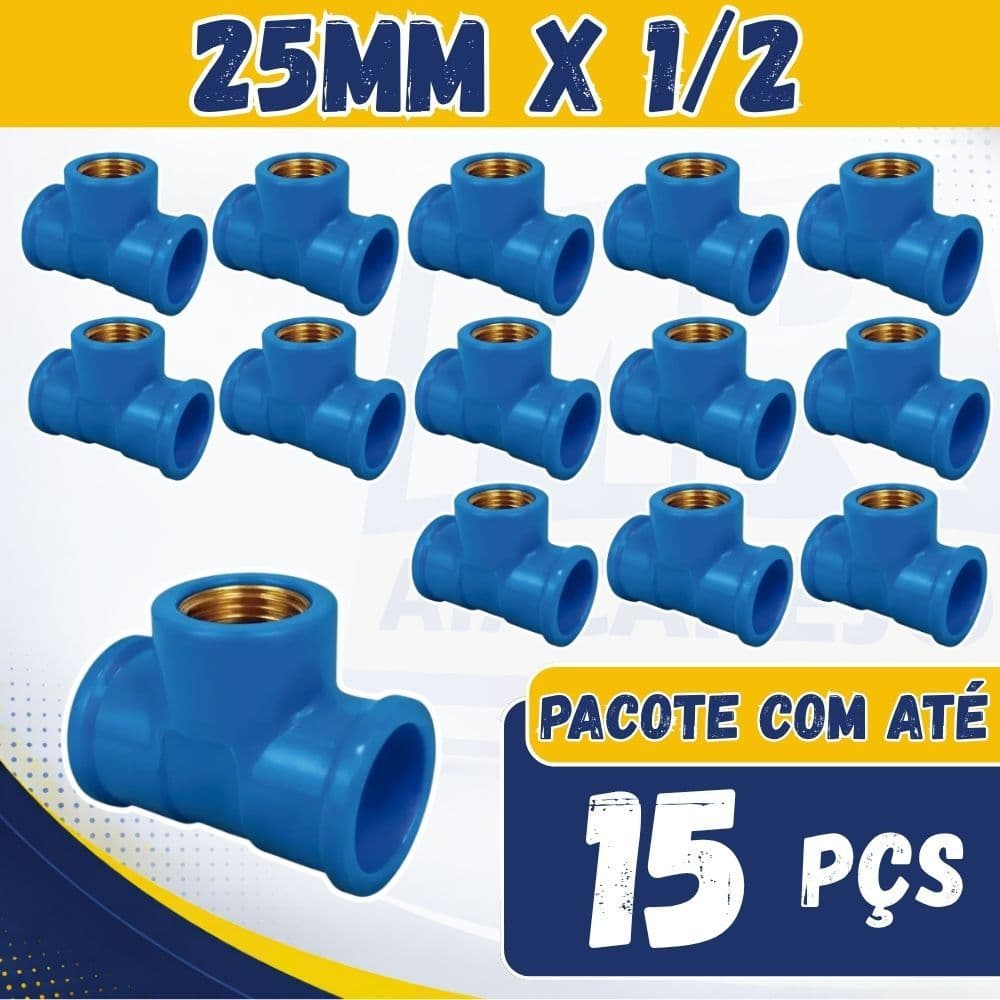 Kit TE Azul 25mm X 1/2" Bucha Latão T Azul 25x1/2 Soldavel 5, 10 e 15 Peças