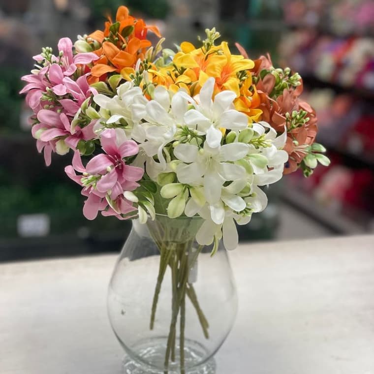 Buquê de Flores Artificiais 32cm com 5 Ramos Coloridas para Decoração Mesa Evento/0087