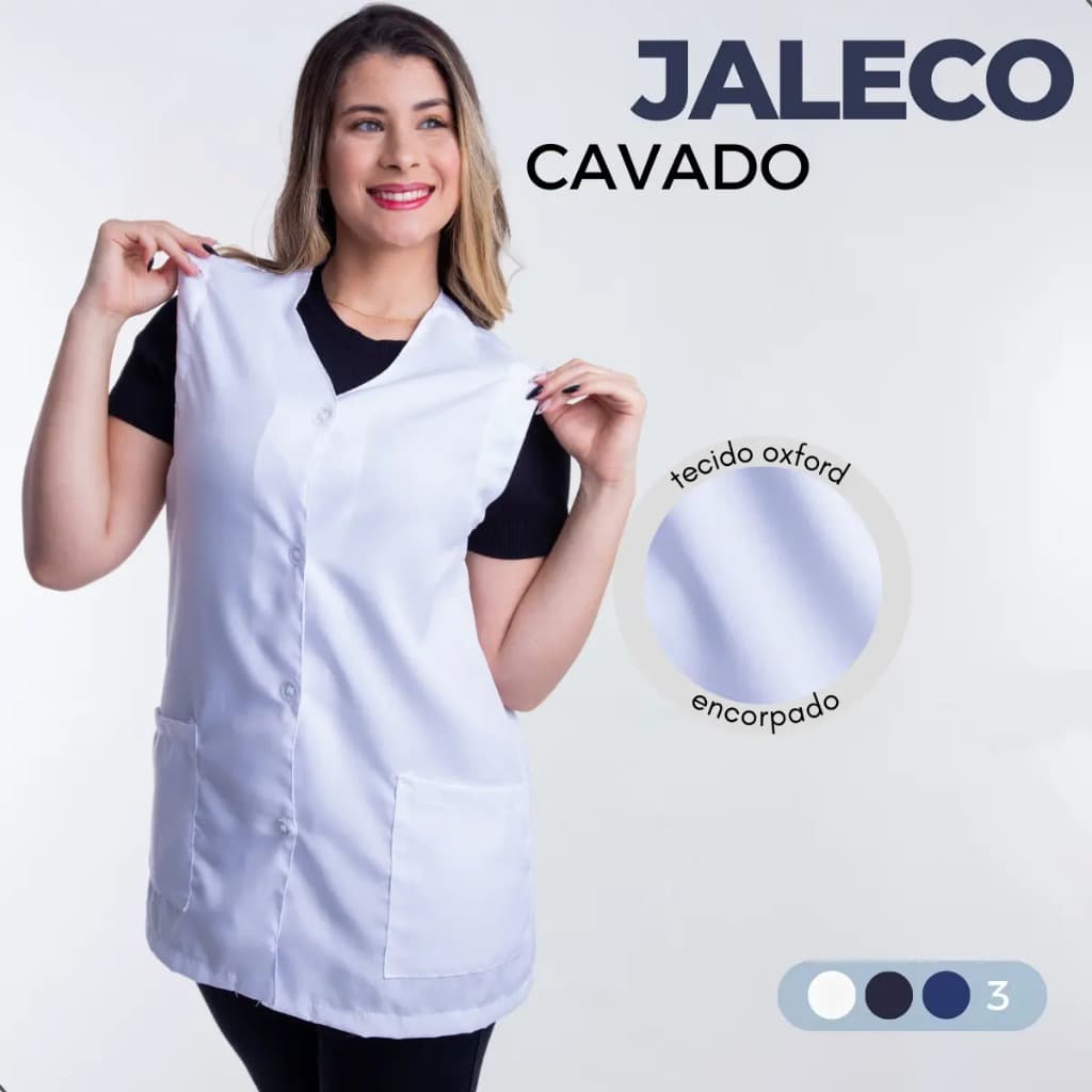 Jaleco Sem Manga Feminino Manicure Professora Avental Colete Batas